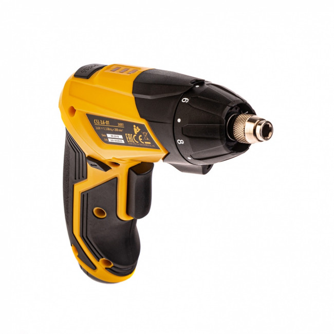 Отвертка аккумуляторная CSL-3.6-01, Li-Ion, 3.6 В, 1.3 А*ч, 200 об/мин, с аксессуарами Denzel Отвертка аккумуляторная CSL-3.6-01, Li-Ion, 3.6 В, 1.3 А*ч, 200 об/мин, с аксессуарами Denzel