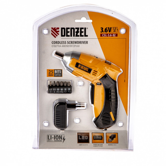 Отвертка аккумуляторная CSL-3.6-02, Li-Ion, 3.6 В, 1.3 А*ч, в блистере Denzel