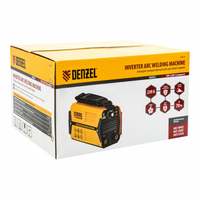Аппарат инверторный дуговой сварки DS-230 Compact, 230 А, ПВ 70%, диаметр электрода 1.6-5 мм Denzel