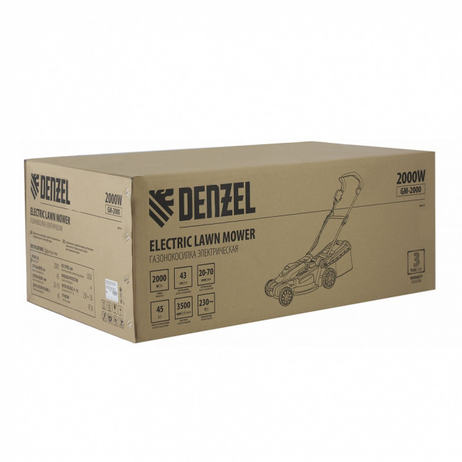 Газонокосилка электрическая GM-2000, 2000 Вт, ширина 43 см, 6 уровней, травосборник 45 л. Denzel Газонокосилка электрическая GM-2000, 2000 Вт, ширина 43 см, 6 уровней, травосборник 45 л. Denzel
